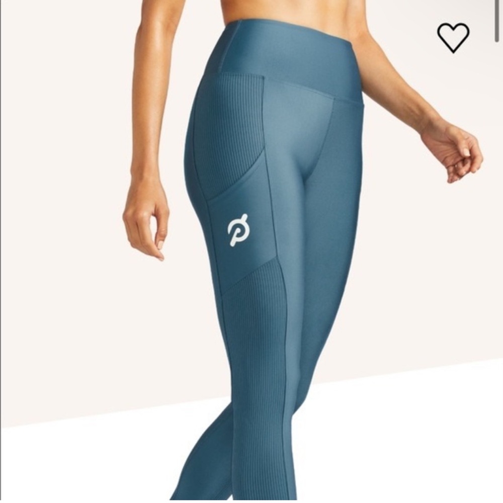 Peloton Women Teal Blue High Waisted Pocket‎ Leggings Ribbed Activewear Small